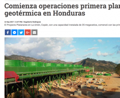 Honduras’daki İlk Jeotermal Enerji Santrali Faaliyete Geçti