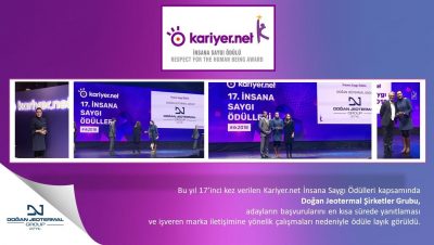 Doğan Jeotermal Grubu, Kariyer.net İnsana Saygı Ödülleri kapsamında ödül aldı