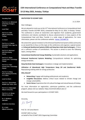 ICCHMT 2025: Geliştirilmiş Jeotermal Sistemler (EGS) ve Sondaj Kuyusu Isı Değiştiricileri Oturumu, 19-23 Mayıs 2025