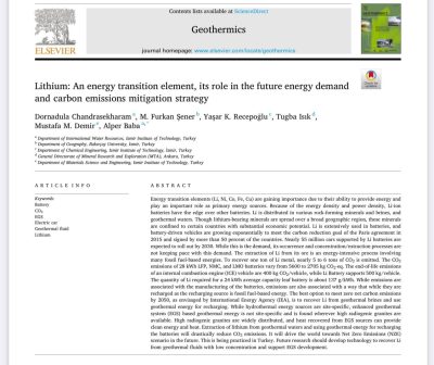 Jeotermal enerjiyle lityum üretimi ve karbon emisyonu azaltımına yönelik ilgi çekici bir makale